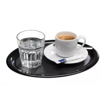 APS KAFFEEHAUS Bandeja ovalada de melamina, negra, borde enrollado, 260 x 200 x 15 mm 84251