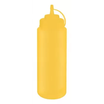 APS Botella dosificadora 1025 ml amarilla polietileno con tapón de rosca y tapa 93260
