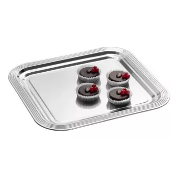 APS CLASSIC Bandeja rectangular 354 x 325 mm metal plateado niquelado y cromado con líneas (1 ud.)