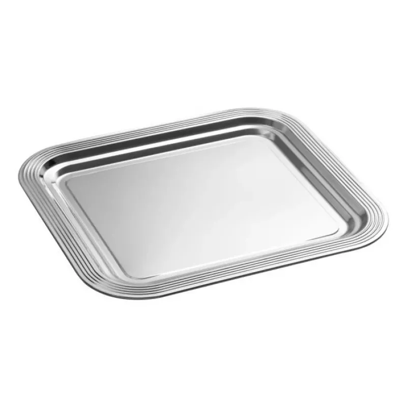 APS CLASSIC Bandeja rectangular 354 x 325 mm metal plateado niquelado y cromado con líneas (1 ud.)