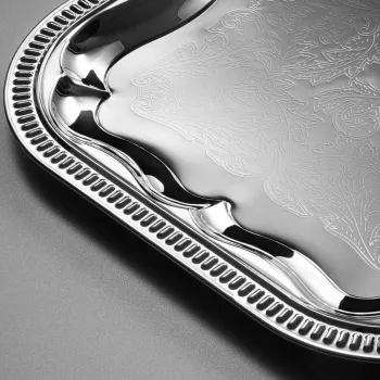 APS Bandeja de fiesta, rectangular (an)410 x (pr)310 mm, plateada de metal, niquelada y cromada brillante, superficies interiores - 1 ud. (392)