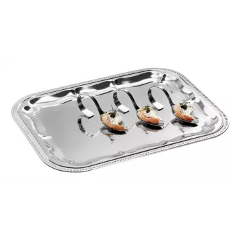 APS Bandeja de fiesta, rectangular (an)410 x (pr)310 mm, plateada de metal, niquelada y cromada brillante, superficies interiores - 1 ud. (392)