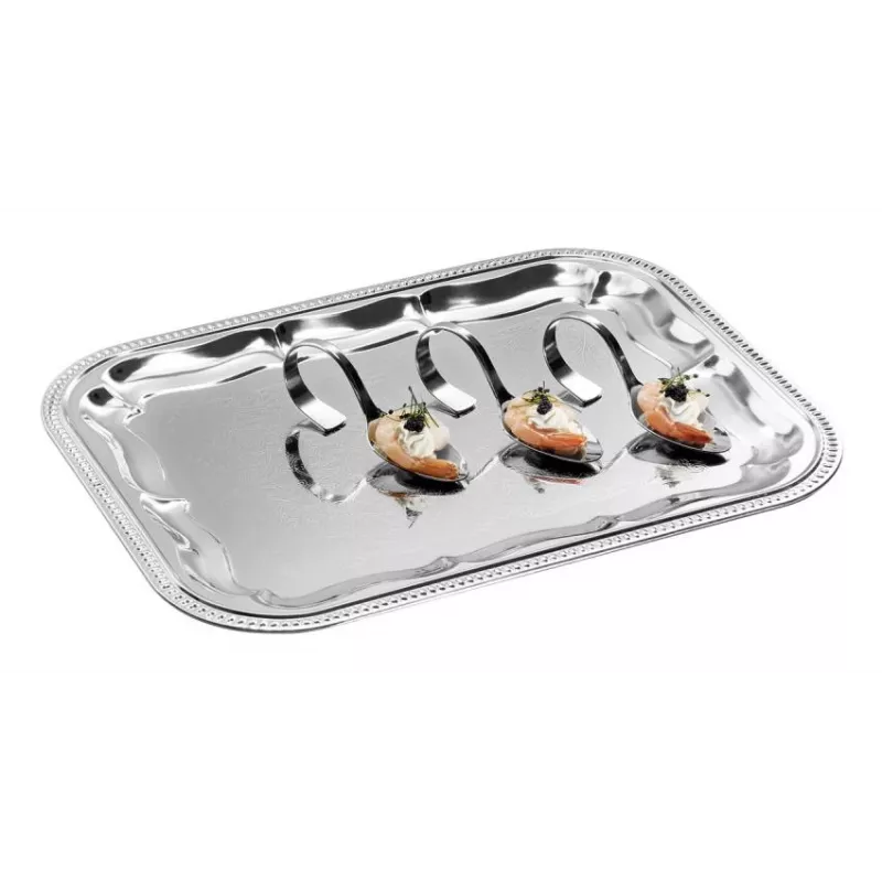 APS Bandeja de fiesta, rectangular (an)410 x (pr)310 mm, plateada de metal, niquelada y cromada brillante, superficies interiores - 1 ud. (392)