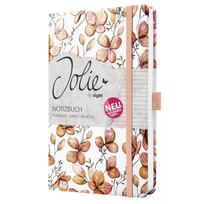 SIGEL Jolie Clover Blush cuaderno A5 rayado, tapa dura, 174 páginas, albaricoque/coral/rojo JN363