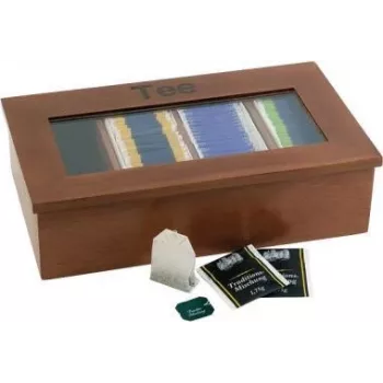 APS 11574 caja de té de madera, 6 compartimentos, marrón rojizo