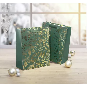 SIGEL GT118 bolsas de regalo, adornos dorados sobre verde, 26 x 32 cm, pack de 5