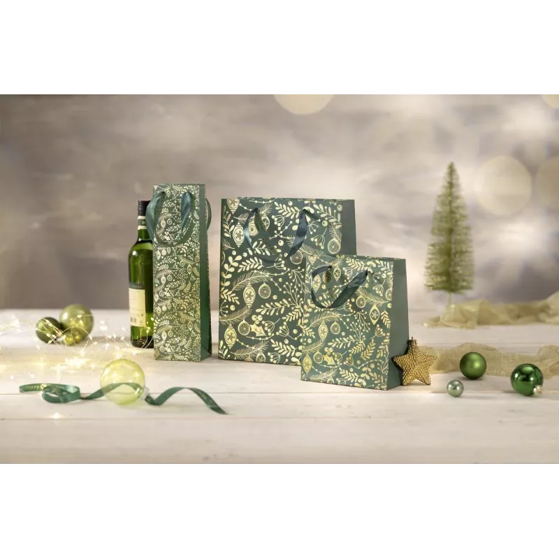 SIGEL GT118 bolsas de regalo, adornos dorados sobre verde, 26 x 32 cm, pack de 5