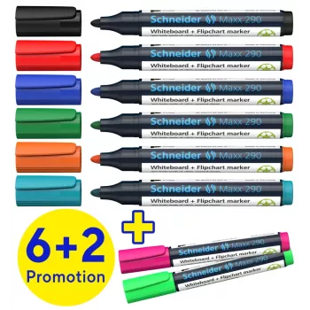 Schneider Maxx 290 rotuladores para pizarra blanca y flipchart set de 8 colores surtidos, punta redonda 2,0-3,0 mm 129098