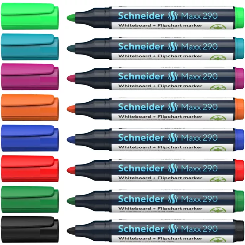 Schneider Maxx 290 rotuladores para pizarra blanca y flipchart set de 8 colores surtidos, punta redonda 2,0-3,0 mm 129098