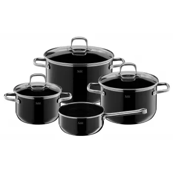 Silit Elegance Line Juego de 4 ollas, Silargan negro, para todo tipo de cocinas, antiarañazos, resistente al calor hasta 250°C 3201019232