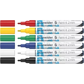 Schneider Paint-It 310 V1 Set de rotuladores acrílicos, varios colores, punta redonda 2,0 mm, 6 uds. (120195)