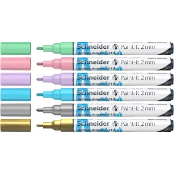 Schneider Paint-It 310 V2 Set de rotuladores acrílicos, varios colores, punta redonda 2,0 mm, 6 uds. 120196