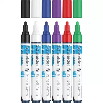 Schneider Paint-It 320 V1 Set de rotuladores acrílicos, 6 colores diferentes, punta redonda 4,0 mm 120295
