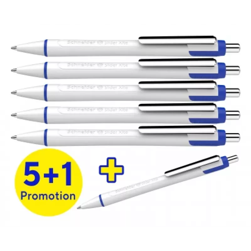 Bolígrafo Schneider Slider Xite pack 5+1, tinta azul, carcasa blanca 133286