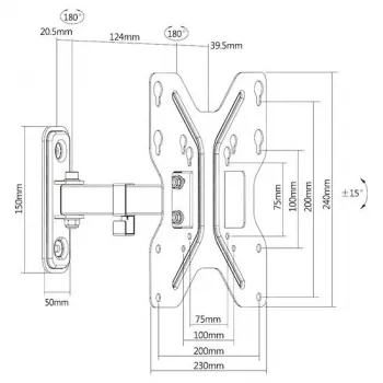 Soporte de pared para TV E+P WHS150 Full-Motion para pantallas de 32-65 pulgadas, VESA 400x400, 35 kg, negro 5625450
