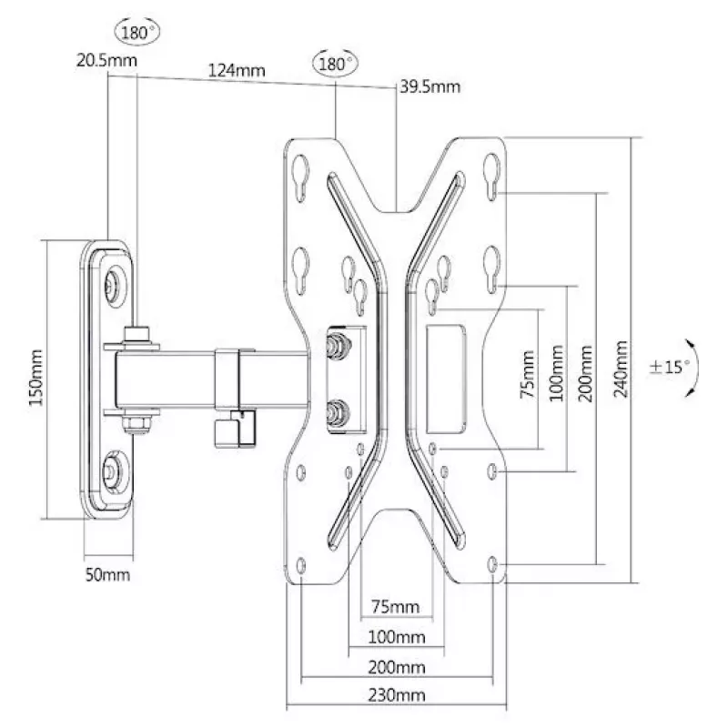 Soporte de pared para TV E+P WHS150 Full-Motion para pantallas de 32-65 pulgadas, VESA 400x400, 35 kg, negro 5625450