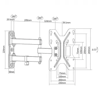 Soporte de pared para TV E+P WHS 151 totalmente móvil para pantallas de 23-49 pulgadas hasta 30 kg, negro