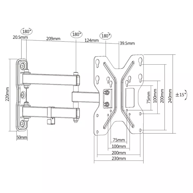 Soporte de pared para TV E+P WHS 151 totalmente móvil para pantallas de 23-49 pulgadas hasta 30 kg, negro