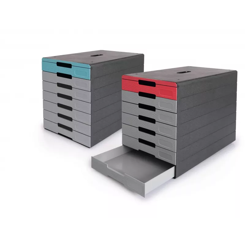 Unidad de cajones DURABLE IDEALBOX PLUS DIN A4 con 7 cajones, gris/rojo 776303