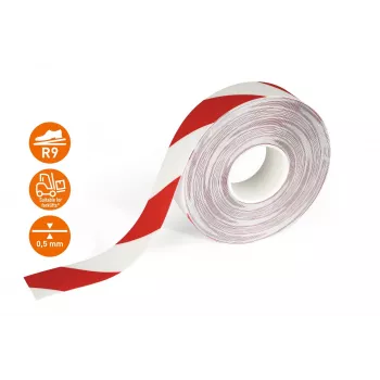 DURABLE DURALINE 50/05 cinta autoadhesiva de señalización para suelo, rojo/blanco, 50 mm x 5 m 1021132