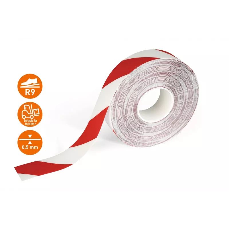 DURABLE DURALINE 50/05 cinta autoadhesiva de señalización para suelo, rojo/blanco, 50 mm x 5 m 1021132
