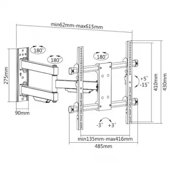 E+P soporte de pared Full-Motion para TVs de 32-65 inch, VESA hasta 400x400, orientable, inclinable, negro 0005625444