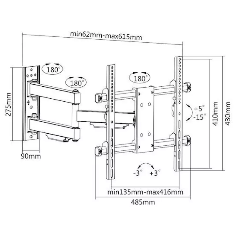 E+P soporte de pared Full-Motion para TVs de 32-65