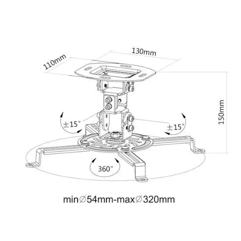 E+P DH 15 soporte de techo para proyector 150 mm, inclinación/orientación/giro, hasta 13,5 kg, plata 1258015