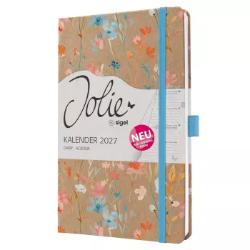SIGEL Jolie 2027 agenda semanal A5 azul Floral Serenity tapa dura con goma elástica, trabilla para bolígrafo, cinta de lectura, bolsillo interior, 144 páginas, papel 80 g/m², esquinas redondeadas, multilingüe 7J807