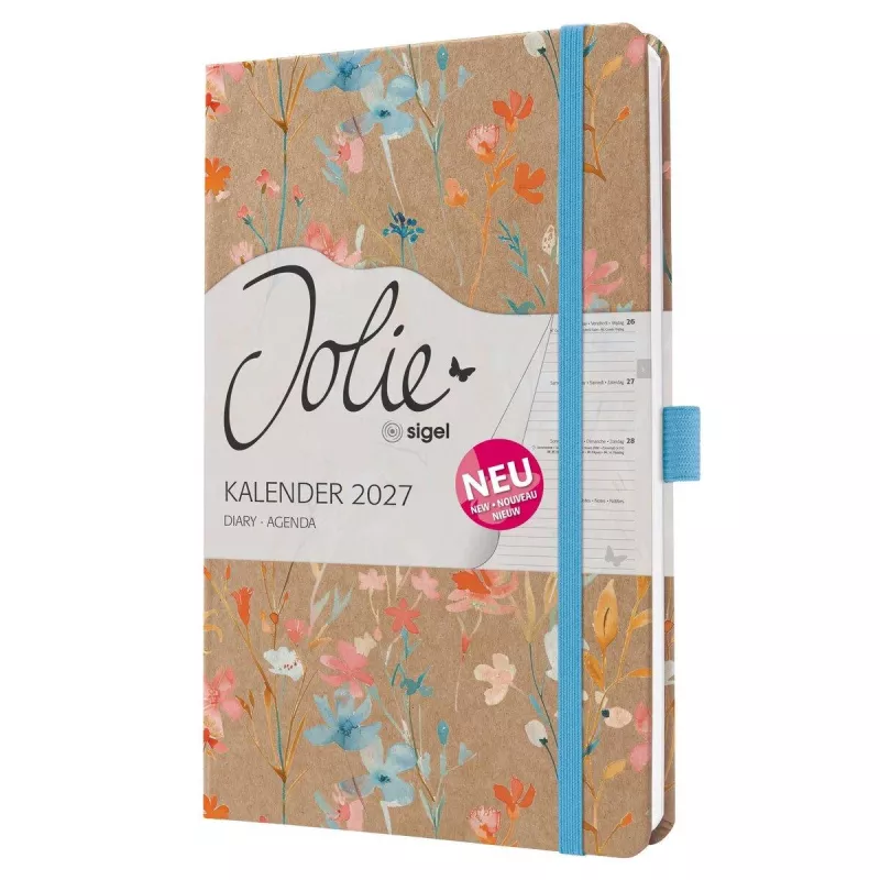 SIGEL Jolie 2027 agenda semanal A5 azul Floral Serenity tapa dura con goma elástica, trabilla para bolígrafo, cinta de lectura, bolsillo interior, 144 páginas, papel 80 g/m², esquinas redondeadas, multilingüe 7J807