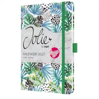 SIGEL Jolie 2027 agenda semanal A5 Green Jungle Fever tapa blanda con goma elástica, trabilla para bolígrafo, 2 cintas de lectura 7J355