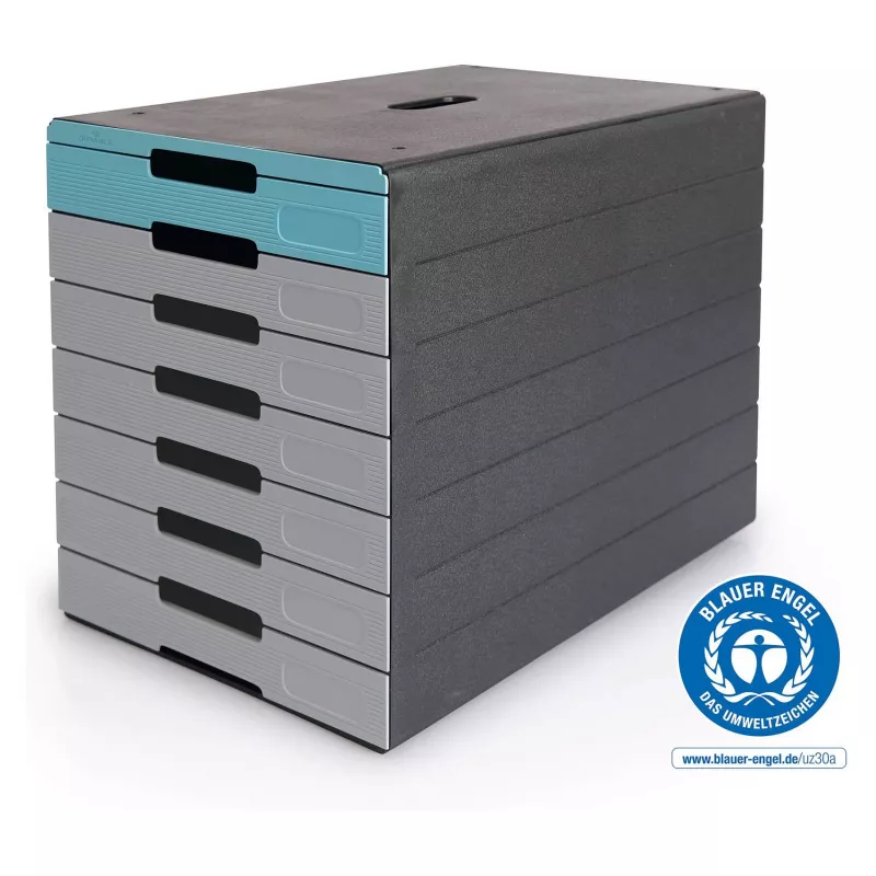 DURABLE IDEALBOX PLUS cajonera, 7 cajones, DIN A4, gris/azul, poliestireno 776306