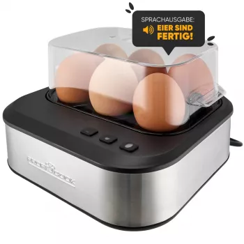 ProfiCook PC-EK 1276 Hervidor de huevos para hasta 6 huevos con aviso por voz, acero inoxidable / negro 501276
