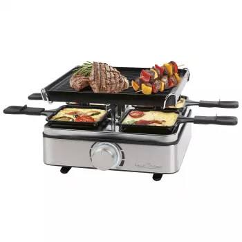 PROFI COOK Grill raclette PC-RG 1301 para 4 personas con plancha de hierro fundido reversible, carcasa de acero inoxidable 501301