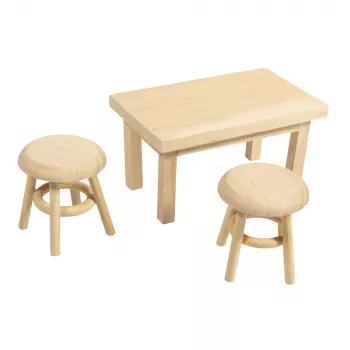 Rayher Mesa de duende con 2 taburetes, madera natural, set de 3 piezas 46819505