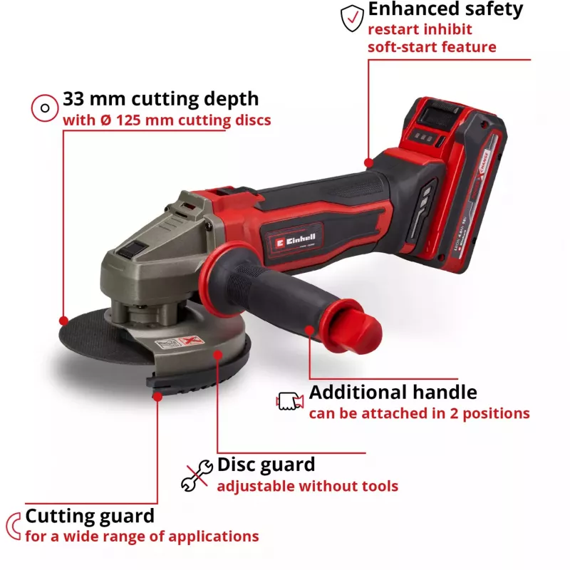 Einhell TE-AG 18/125-2 Li amoladora angular de batería 18V 125mm con batería de 4,0Ah y cargador 4431190