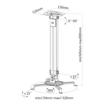 E+P DH 90 soporte de techo para proyector 900mm inclinación giro rotación 13,5kg plata 1258040