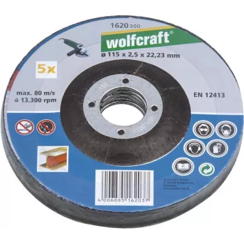 Wolfcraft 1622300 disco de corte con centro deprimido 125 mm x 22,23 mm x 1,0 mm, pack de 5