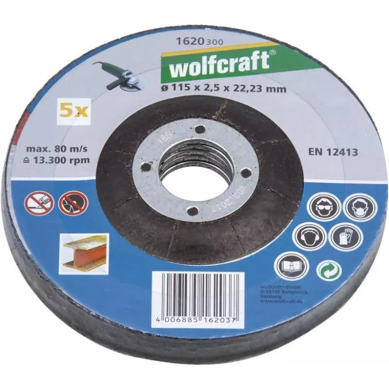 Wolfcraft 1622300 disco de corte con centro deprimido 125 mm x 22,23 mm x 1,0 mm, pack de 5