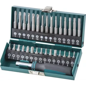 Wolfcraft Set de 31 puntas de seguridad con portapuntas magnético de cambio rápido, acero S2, vástago hexagonal de 1/4 pulgadas, Phillips, Pozidriv, Torx, Security-Hex, Tri-Wing, Spanner, Torq-Set, Robertson, ranurada 1386000