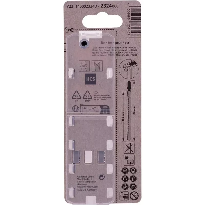 Wolfcraft 2324000 Hoja de sierra de calar HCS 130 mm vástago en T 1 unidad