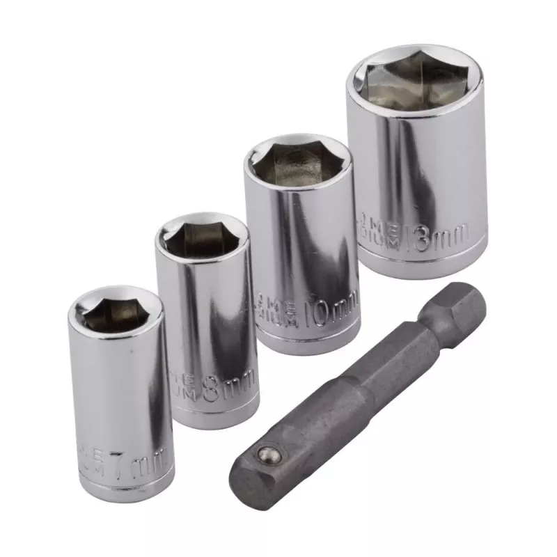 Wolfcraft 2413000 Juego de 5 llaves de vaso hexagonales exteriores, accionamiento de 1/4 pulgadas, acero cromo-vanadio