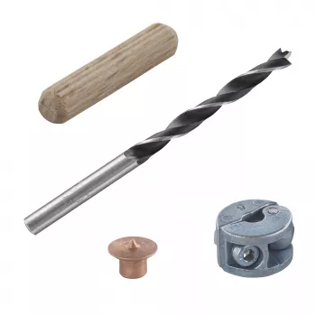 Wolfcraft 2916000 Set de tacos de madera de haya 6 mm, 50 tacos estriados + 4 marcadores de tacos de acero