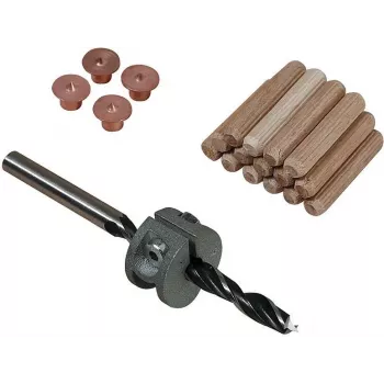 Wolfcraft Set de tacos de madera de haya 8 mm con broca, tope de profundidad y marcadores (50 tacos, 56 piezas) 2917000