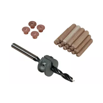 Wolfcraft Set de tacos de madera de haya 8 mm con broca, tope de profundidad y marcadores (50 tacos, 56 piezas) 2917000