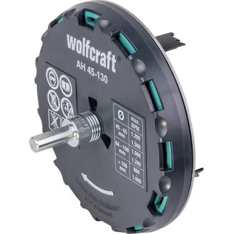 wolfcraft sierra de corona ajustable 45-130 mm con hojas HSS y broca de centrar 5978000