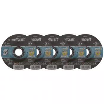 Wolfcraft 1620300 Set de discos de corte, 115 mm de diámetro, 22,23 mm de perforación, 1,0 mm de grosor, 5 uds., para metal y acero inoxidable