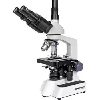 BRESSER Microscopio trinocular de luz transmitida, aumento 40x-1000x, iluminación LED, platina mecánica de cruz, 5723100