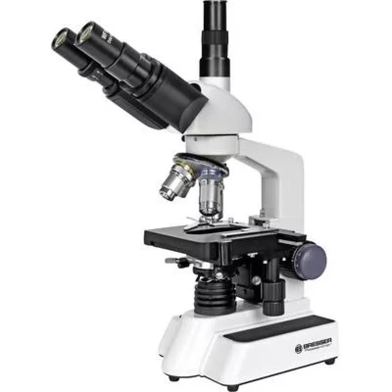 BRESSER Microscopio trinocular de luz transmitida, aumento 40x-1000x, iluminación LED, platina mecánica de cruz, 5723100