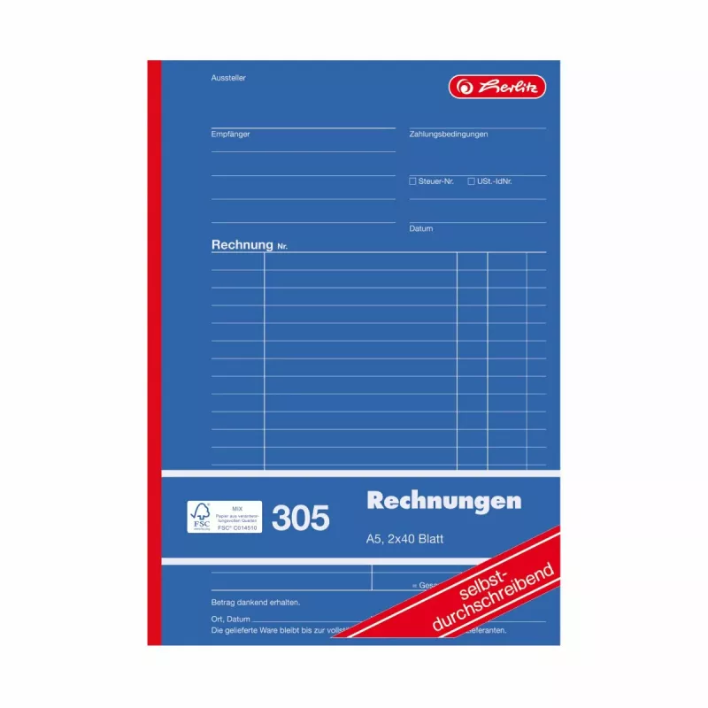 Herlitz libros de formularios de facturas A5 2 partes autocopiativos, pack de 4 300003799